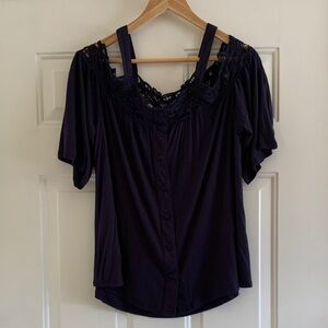 Dark blue cold shoulder top